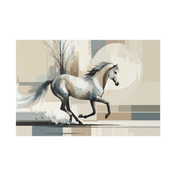 White horse running in abstract painting.