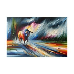 Colorful abstract painting of a bull.