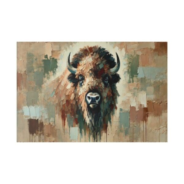 Painting of a bison looking at the viewer.