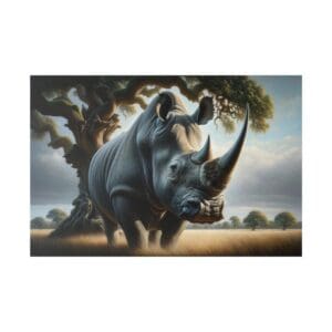 White rhinoceros standing in a savanna.