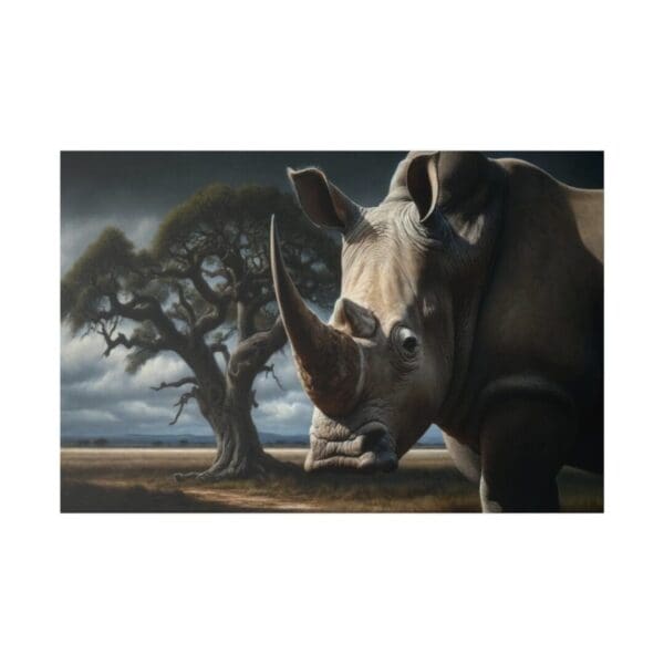 White rhinoceros in African savanna.
