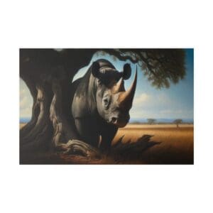 Black rhinoceros standing under a tree.