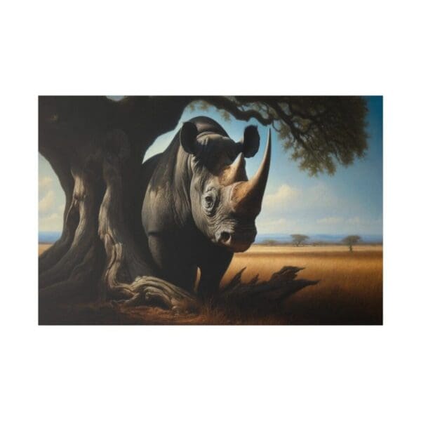 Black rhinoceros standing under a tree.