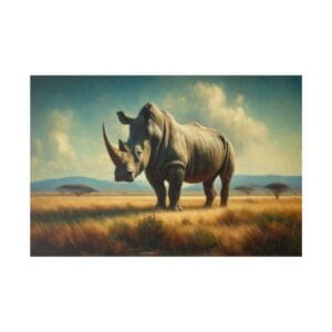 White rhino standing in grassy field.