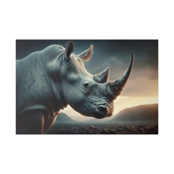 A white rhinoceros with a large horn.