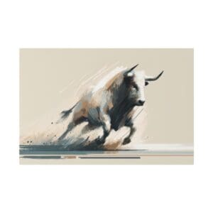 Abstract painting of a running bull.