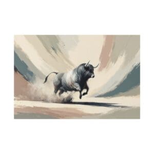 Charging bull in abstract artistic background.