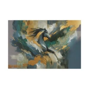 Abstract painting of a horse in flight.