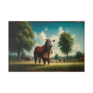 A large white-faced bull in a field.