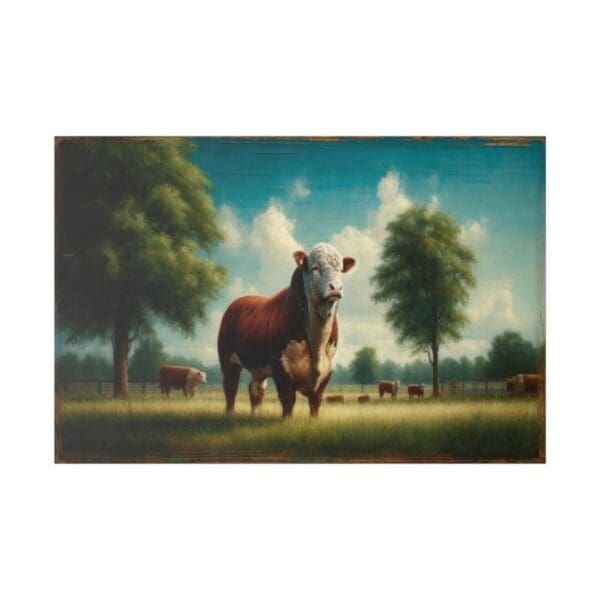 A large white-faced bull in a field.