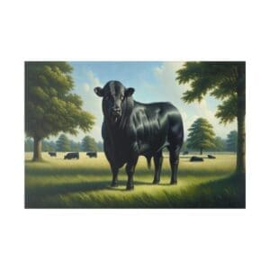 Black bull standing in a field.