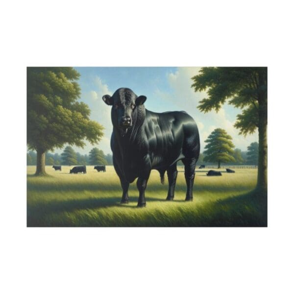 Black bull standing in a field.