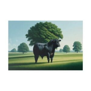 Black bull standing in a field.
