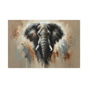 Close-up painting of an elephant's face.