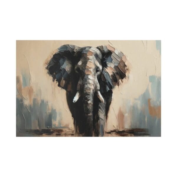 Painting of an elephant in a landscape.