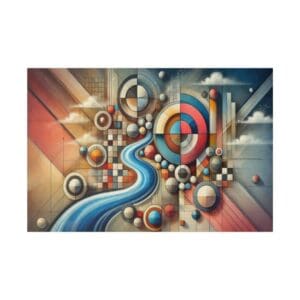 Abstract geometric shapes with blue river.