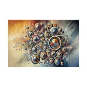 Abstract geometric pattern with colorful circles.
