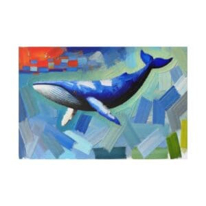 Abstract painting of a blue whale.