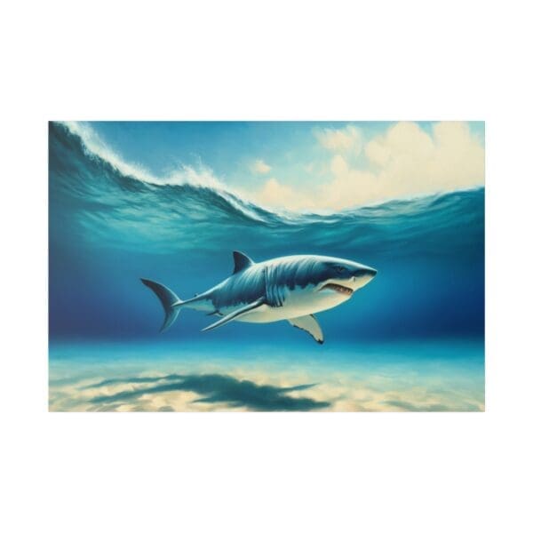 Great white shark swimming underwater.