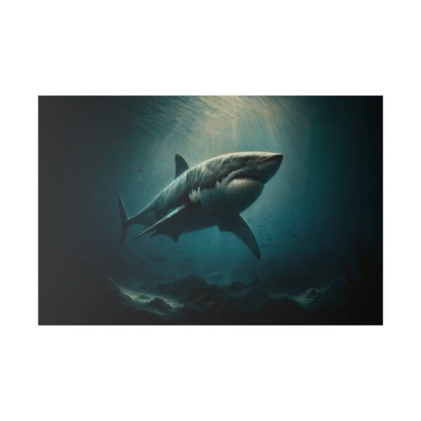 Great white shark swimming in ocean.