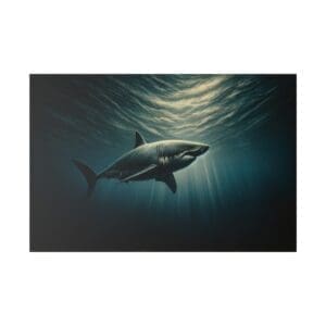 Great white shark swimming in the ocean.