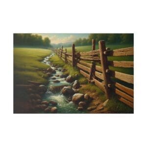 Stream flowing through a wooden fence.