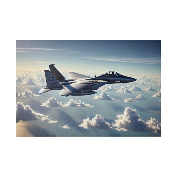 F-15E Strike Eagle flying above clouds.