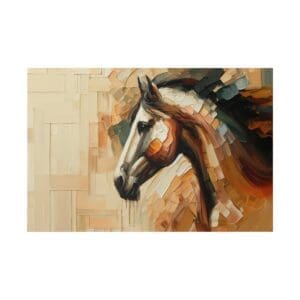 Oil painting of a brown horse head.