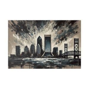 Jacksonville skyline painting with bridge.