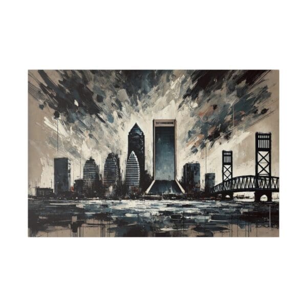 Jacksonville skyline painting with bridge.