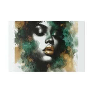 Watercolor portrait of a woman with gold lips.