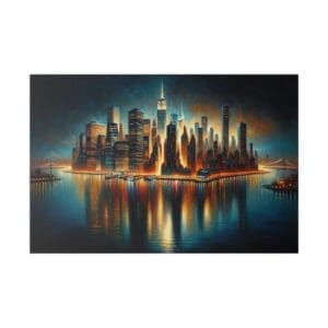 Night view of the New York City skyline.