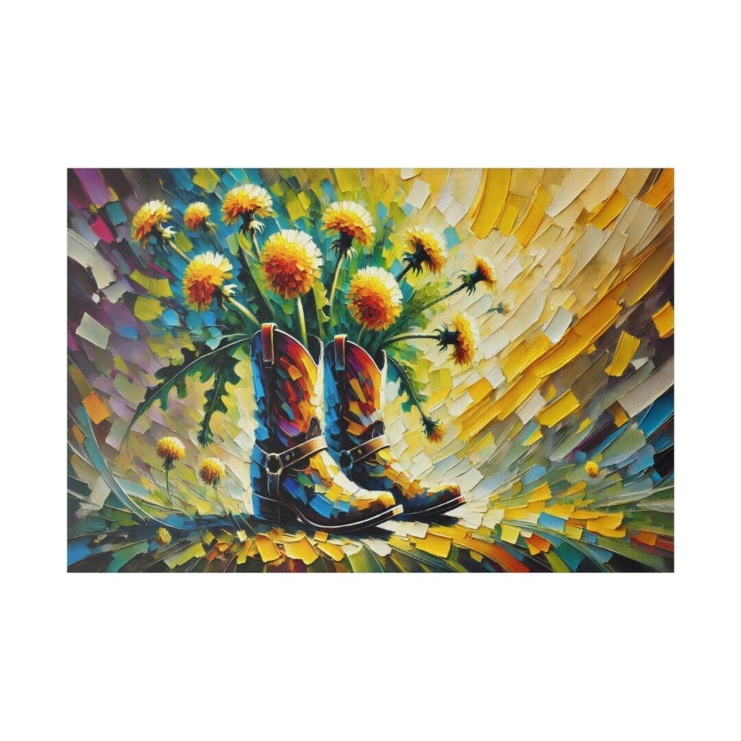 Cowboy boots with dandelions painting.