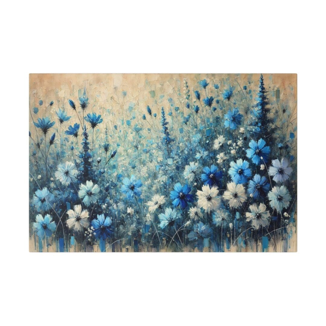 Abstract blue and white floral painting.