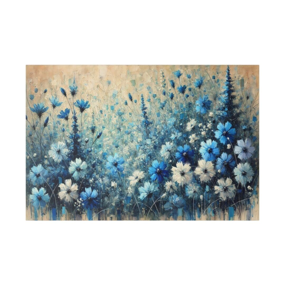 Blue and white floral abstract painting.