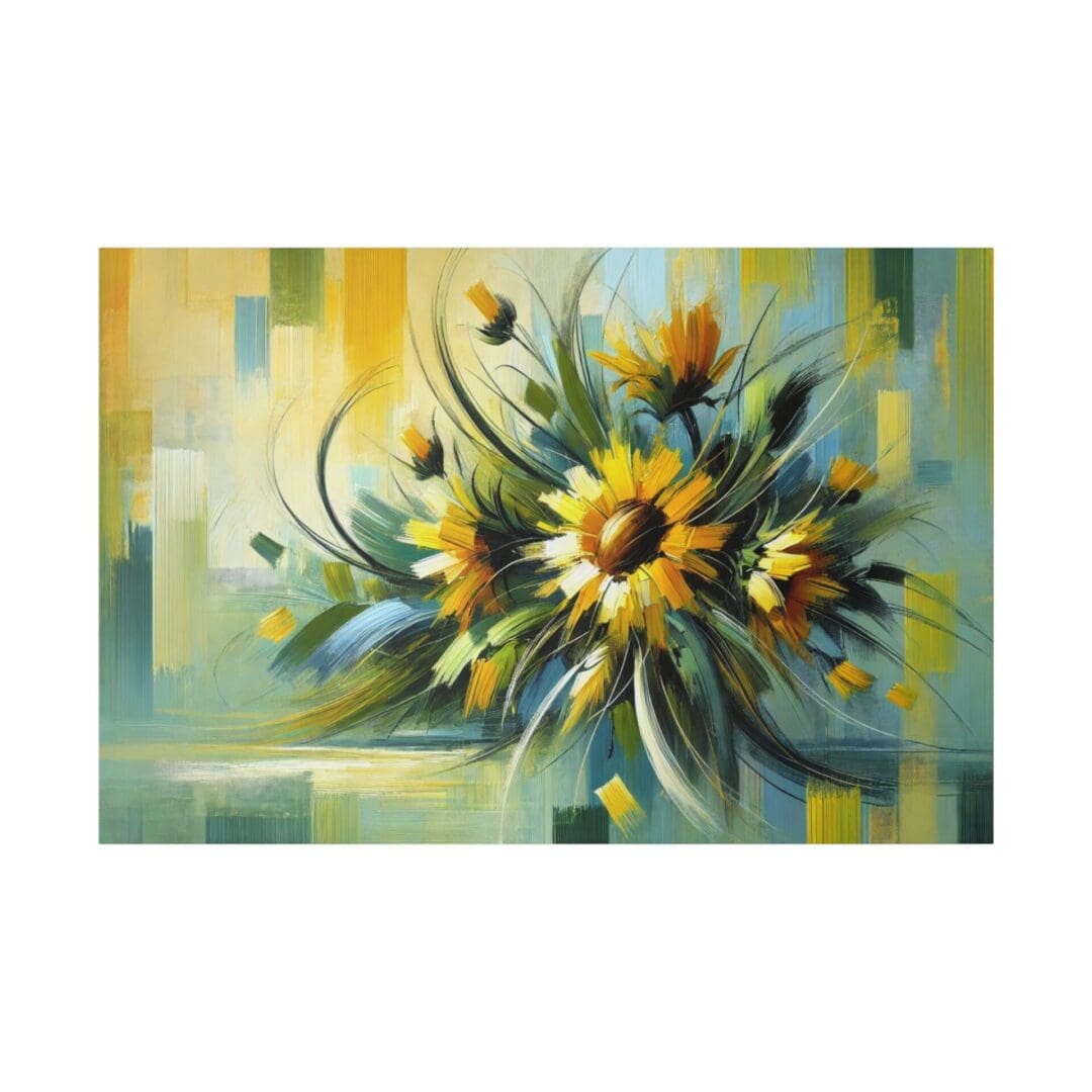 Abstract painting of vibrant sunflowers.