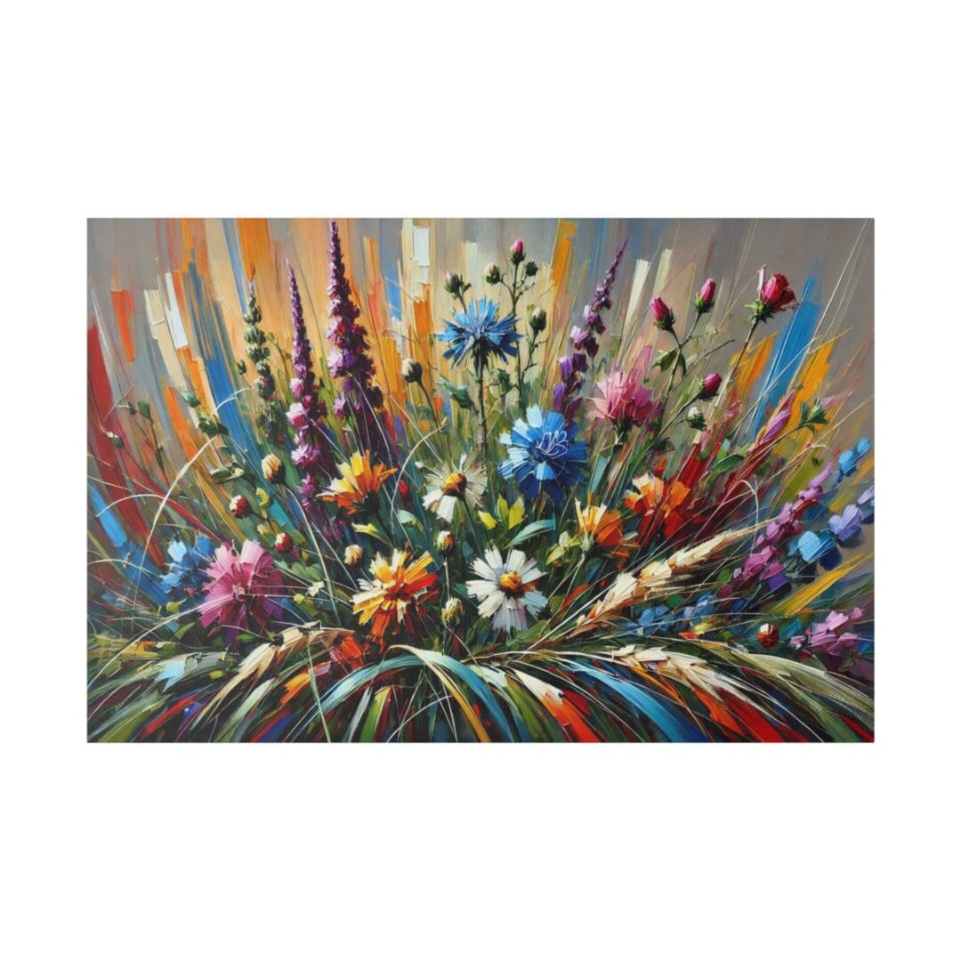 A colorful oil painting of wildflowers.