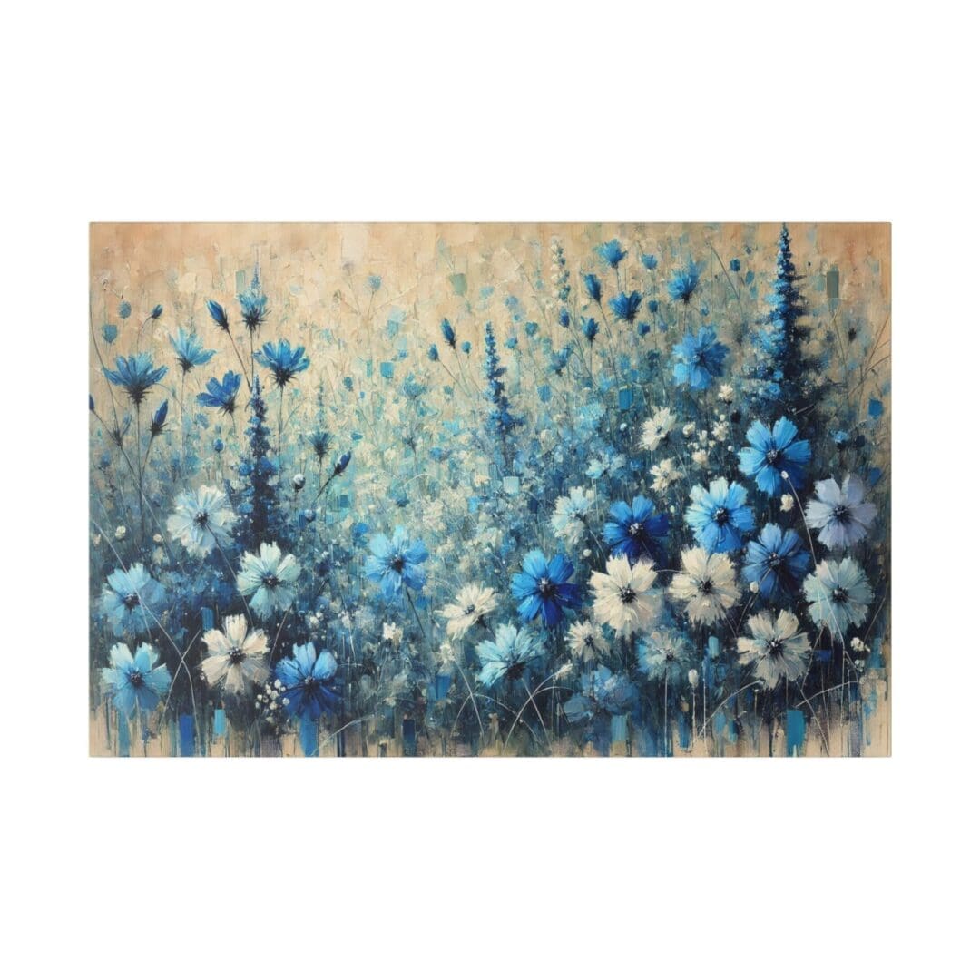 Blue and white floral abstract painting.