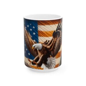 Eagle with American flag mug design.