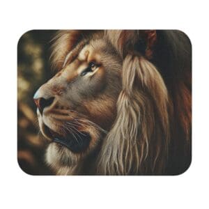 Lion profile with majestic mane.