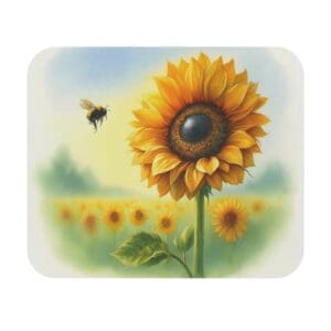Sunflower and bee in a sunny field.