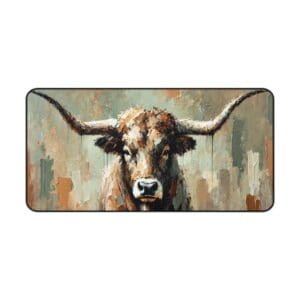 Longhorn bull abstract painting with earthy tones.