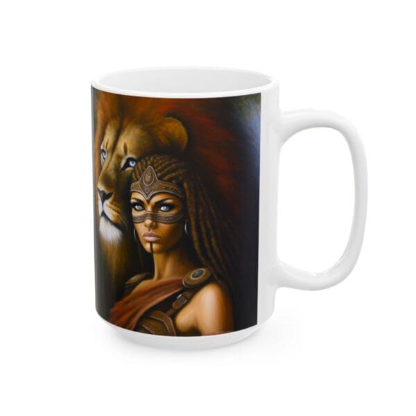 70614CC15W - 15oz Ceramic Mug, Amazon Warrior Lion Profile, Fantasy, Mythology - Image 2