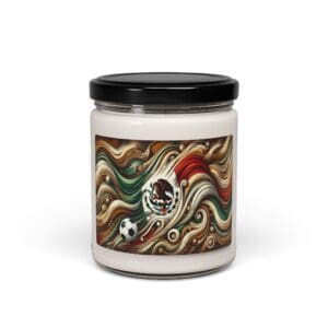 Mexican flag design on candle jar.