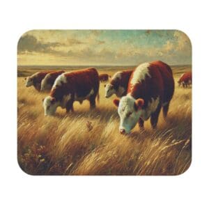 Cows grazing in a golden field.