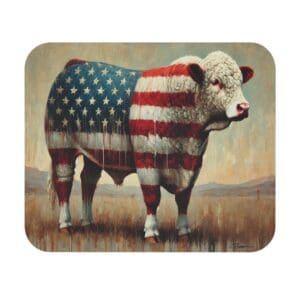 Cow painted with American flag pattern.