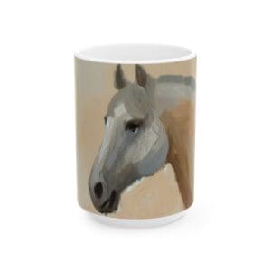 Ceramic mug with horse painting design.