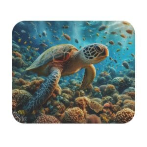 Sea turtle swimming over vibrant coral reef.