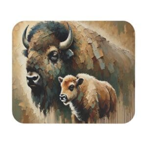 Bison and calf in abstract art painting.