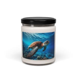 Candle with sea turtle label design.